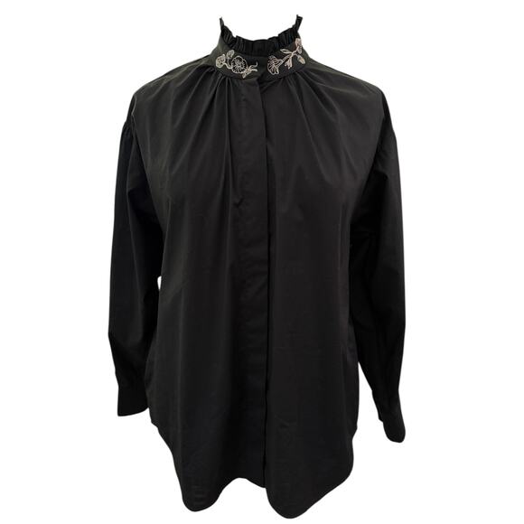 Vivetta Black Tunic Top Italy Sz 40 Oversized Romantic Embroidery Made in Italy - Picture 2 of 14